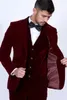 Mode Bourgondië Fluwelen Bruidegom Tuxedos Piek Revers Groomsmen Trouwjurk Uitstekende Man Jacket Blazer 3 Stuk Suit (Jas + Broek + Vest + Tie) 1182