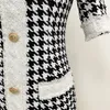 Fashion Style Premium Top Quality Original Design Women's Career Dress Raw edge Casual Houndstooth Burrs Tweed