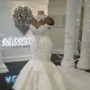 Luxe Dubai Arabische zeemeermin trouwjurken Sheer halslijn afgedekte kralen kristallen plus size trouwjurk bruidsjurken vestidos