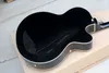 Mancino nero semi-cavo corpo hardware cromato 2 pickup chitarra elettrica con grande ponte tremolo, tastiera in palissandro, personalizzabile