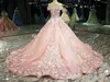 2020 New Luxury Ball Gown Quinceanera Dresses Off the Shoulder Lace Appliques Crystal Beaded With Flowers Sweet 16 Party Prom Evening Gowns