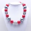 Mode kid chunky halsband röd + grå färg bubblegum pärla chunky halsband barn smycken för småbarn tjejer