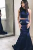 2019 Dwa kawałki Prom Dresses z kieszeniami Klejnot Zroszony Kryształ Cutaway Boks Suknie Wieczorowe Nosić Syrenki Suknie Wieczorowe Formalna Suknia Długo