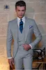Jacket Light Gray Noivo Smoking pico lapela do Groomsman 3 peça Suit Men Popular Partido Prom Negócios Blazer (jaqueta + calça + gravata + Vest) 262