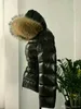다운 재킷 여성 자켓 겨울 따뜻한 코트 두꺼워 여성 의류는 진짜 너구리 모피 칼라 후드