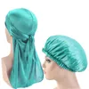 Unisex Silky Durag Lange staart en brede riemen golven voor mannen Solid Wide Doo Rag Elastische GLB Comfortabele slaapmuts