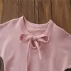 Prenses Kız Giyim Seti Bebek Çocuk Kız fırfır Pembe Sling + Pantolon Tops Geniş Tozluklar Pantolon + Bow Kafa Suit Kıyafet 1-6T