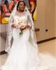 Afrika Plus Size Meerjungfrau Brautkleider Juwel 3 4 Langarm Illusion Mieder Applikationen Spitze Land Brautkleider Hochzeitskleid222x