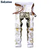 Sokotoo Jean imprimé slim pour homme Pantalon droit en denim blanc à fleurs à la mode Pantalon long