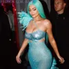 Kylie jenner style Preplucked Parrucca anteriore in pizzo sintetico colore blu 360 pizzo Glueless parrucche diritte trasparenti in pizzo per costume da donna