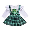 2ピースセット幼児キッズベビーガールズ衣装服レターTシャツトップ+ストラップスカート女の子服セット衣装ファッション安いセットby0826