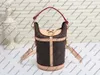 M43587 Duffle Saco Bolsa Mulheres Natural Cowhide Couro S-Lock Clasp Canvas Bucket Cruzeiro Bolsa de Mensageiro Cross-Body