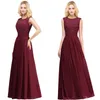 Seksowny Klejnot Sheer Neck Lace Długa Suknia Wieczorowa Robe De Soiree W magazynie Burgundii Szyfonowe Aplikacje Formalne Party Dresses Country Side CPS489