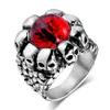 Punk Style Red Yellow Tiger Eye Stone Devil Eye Skull 316L Stainless Steel Men Biker Ring Whole Jewelry1036044