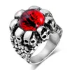 Anillo de motociclista para hombre de acero inoxidable 316L con calavera de ojo de diablo y piedra de ojo de tigre rojo y amarillo estilo Punk, joyería entera 4665974