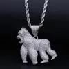 Pendanthalsband Hip Hop Iced Out Full CZ Bling King Roaring Gorilla Necklace Men Charms Fashion Rapper Choker Jewelry Gifts1273z