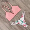 RXRXCOCO Bandage Swimwear Women Braziliaanse bikini zwempak 2019 Sexy Thong Bikini Set Bading Suit Vrouwen Push Up Flower Bathers