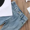 Moda malucha dzieci kamizelka dla dziewczyn top 2pcs T -koszulka dżinsowe spodnie dżinsowe stroje ustawione ubrania popowe 15Y5395807