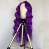 Long deep part Body Wave Purple Lace Front Wig Side Part Synthetic full lace Wigs for Women Heat Resistant Glueless Wig4835337