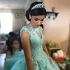 restidos 15 anos Quinceanera 드레스 2023 Aqua Blue Appique Bed Ball Gowns Sweet 16 드레스 Bateau Tulle Prom Dress Vestidos de Novia