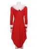 Kobiety Kobiet Boże Narodzenie Długie Rękaw Sukienka Bodycon Holiday Family Party Dress Faux Fur Collar Xmas Party Mrs Santa Claus