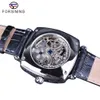 Forsining 2018 Nieuwe Limited Edition Blue Handen Transparante Bloem Beweging Case Lederen Riem Gear Luxe Automatisch Horloge