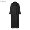 Mode-robe grande taille robes col roulé Maxi robe 2019 automne manches longues Vestidos solide ourlet irrégulier boutons robes