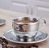 160ml Stainless Steel Coffee Tea Set Double Layer Coffee Cup Mugs Espresso Mug Milk Cups With Dish Spoon GGA2646