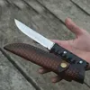 1Pcs New Damascus Tactical Knife VG10 Damascus Steel Drop Point Blade Full Tang Ebony Handle Straight Knives With Leather Sheath