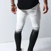 Men's Jeans Laamei Skinny Men Gradient Black White Ripped Hole Denim Pantalones Male 2022 Autumn Ankle Zipper Pencil Trousers