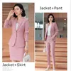 Roze pak rok en blazer set vrouwelijke houndstooth volledige mouw jas + rok 2 stuk set plus size zakelijke draag dame uniform