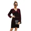 Cross-border high-end women's boutique Korean velvet explosion models temperament commuter dress V-neck dress child