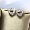 Stunning Sweet Cute Luxury Jewelry Real 925 Sterling Silver Full Princess Cut White Topaz CZ Diamond Party Women Heart Stud Earring Gift