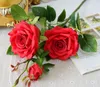 Boda decoratio flores artificiales de alta calidad Vivid real touch roses Artificial Silk Flower Bride Home Decorativo 3 cabezas bouq2053