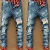 Moda-męskie dorywczo proste dżinsy Retro wąskie obcisłe dżinsy mody Projektant mody zgrywanie męskie hip-hopowe jasnoniebieskie spodnie dżinsowe