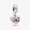 New Arrival 100% 925 Sterling Silver Mom Script Heart Dangle Charm Fit Original European Charm Bracelet Fashion Jewelry Accessories