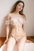 Yhotmeng Transparent bra sets off shoulder sexy lingerie super perspective chiffon underwear women adjustable panties hot sale