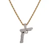 Hip Hop Rock Jewelry Gun Necklace Pendant Iced Out Gold Color Plated Mens Gold Chain Gift