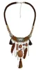Bohemian Fashion Silver Leather Resin Resin Beads Natrual Stone Feather Deathel Necklace Jewelry