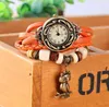 Women Watch Girl Retro Leather Winding Bracelet Owl Pendant Rope Weave Animal Tag Ladies Alloy Wristwatch