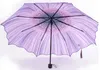 wholesale 10pcs Fashion Sunflower Pattern Three Folding Umbrella Women Men Sun/Rain Large Beach Umbrellas Parasol