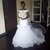 Elegante schulterfreie Meerjungfrau-Brautkleider aus Südafrika mit kurzen Ärmeln und Satin-Garten-Brautkleidern, heiße Styles, Vestidos De Novia