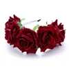 Eleganckie Rose Kwiaty Zespół Włosów Pałąk Korony Photo Rekwizyty na Wedding Party Cosplay Costume Akcesoria Dark Red Color