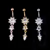 4pcs/set Wasit Belly Flower Crystal Body Biżuteria stali nierdzewna krysztonowy pępek buton pierścień Dangle Pierścienie dla kobiet Prezent