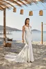 Eddy K 2021 Bröllopsklänningar Juvel Ärmlös Öppna Bak Brudklänningar Skräddarsydda Appliques Lace Satin Sweep Train Mermaid Robe de Soiree