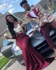 Seksowne spaghetti paski Syrenka Burgundia Prom Dresses Long 2019 Elegancki Plus Rozmiar Afryki Formalne Party Suknie Graduation Gala Dress