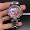 Boutique Fashion Business Watch Silver Stainless Steel Case Strap Watch Shell Face Diamond Ring Mouth Automatic Mechanical Watches216t