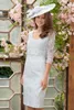 Newest Sheath Ispirato Mother of The Bride Dress Jewel Neck Long Sleeve Applique Two Pieces Wedding Guest Dresss Knee Length Evening Gown