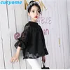 Adolescentes Meninas Chiffon Blusas Camisa Bebê Criança Moda Manga Longa Ruffle Dot Peplum Tops Branco Criança Blusa Criança Roupas