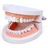 Gold Silver Hip Hop Single Tooth Grillz Cap Top & Bottom Grill for Halloween Jewelry Gifts Bling Custom Teeth Rhinestone deco